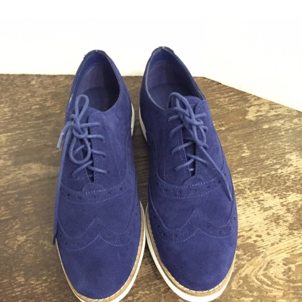 Cole Haan Blue Suede Oxfords with White Sole - Picture 4 of 5